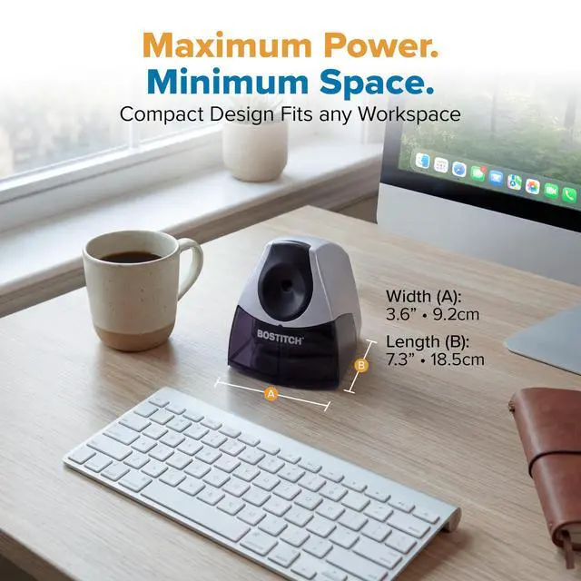 Alt view image 6 of 6 - Bostitch Office Electric Pencil Sharpener for Classroom & Desk Use, Heavy-Duty Stall-Free Motor, High-Capacity Shavings Tray, Silver