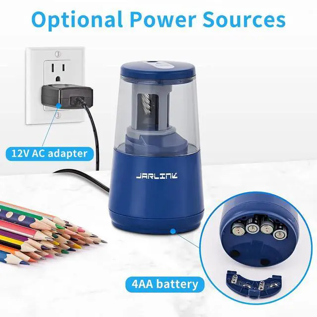 Alt view image 5 of 7 - JARLINK Electric Pencil Sharpener, Heavy-Duty Helical Blade to Fast Sharpen, Auto Stop for No.2/Colored Pencils(6-8mm), AC Adapter/Battery Operated in School Classroom/Office/Home (Blue)