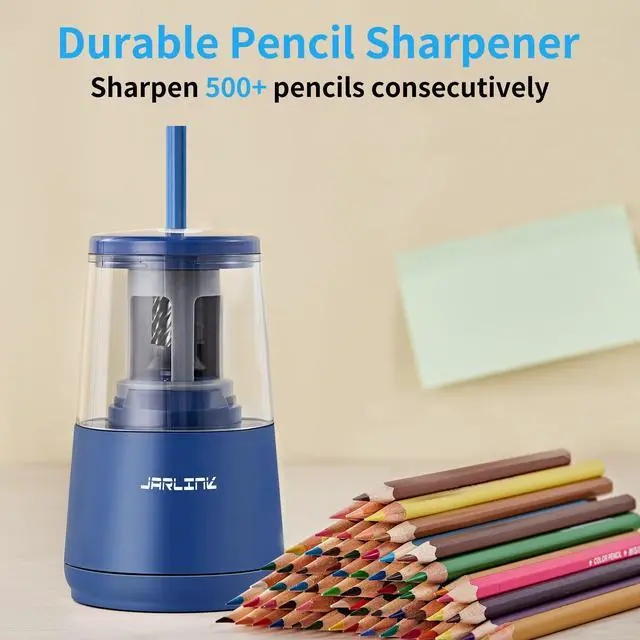 Alt view image 6 of 7 - JARLINK Electric Pencil Sharpener, Heavy-Duty Helical Blade to Fast Sharpen, Auto Stop for No.2/Colored Pencils(6-8mm), AC Adapter/Battery Operated in School Classroom/Office/Home (Blue)
