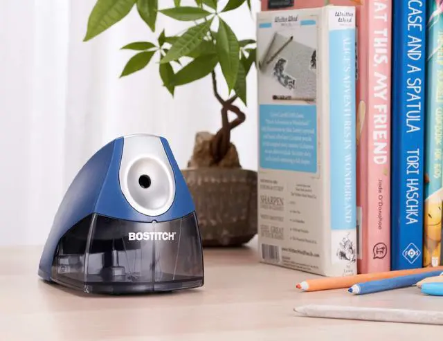 Alt view image 4 of 5 - Office Electric Pencil Sharpener for Classroom & Desk Use, Heavy-Duty Stall-Free Motor, High-Capacity Shavings Tray, Dark Blue