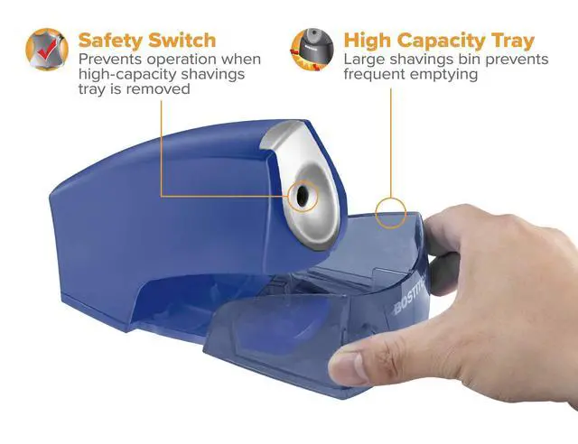 Alt view image 5 of 5 - Office Electric Pencil Sharpener for Classroom & Desk Use, Heavy-Duty Stall-Free Motor, High-Capacity Shavings Tray, Dark Blue