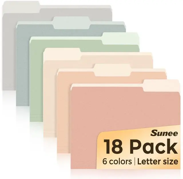 Main image of SUNEE File Folders, 18 Pack Manilla Folders 8.5 x 11, Colored Folder Office Organization Home School Folders for Documents Files Paper, 6 Pastel Colors
