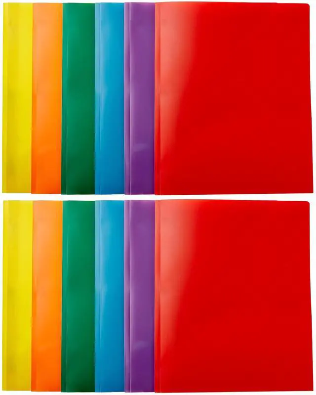 Main image of Amazon Basics Heavy Duty Plastic Folders with 2 Pockets for Documents, Letter Size Paper, School Supplies Organization, Assorted Colors, Pack of 12