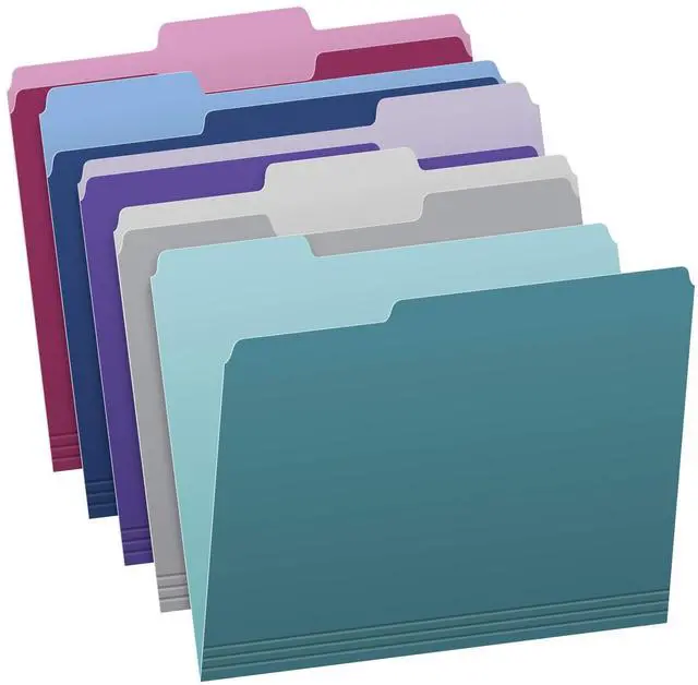 Main image of Pendaflex Two Tone Color File Folders, Letter Size, Assorted Colors (Teal, Violet, Gray, Navy and Burgundy), 1/3-Cut Tabs, 5 Color, 100/Box, (02315)