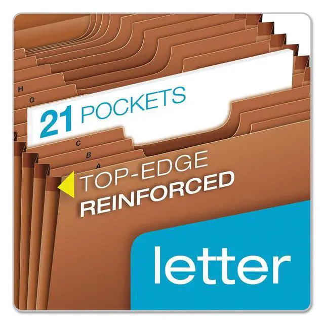 Alt view image 2 of 6 - Pendaflex Heavy Duty Expanding File with Extra-Thick Cover, Tyvek Reinforced Edges, 21 Pockets, AZ Tabs, Elastic Cord Closure, Letter Size (R117ALHD),Brown