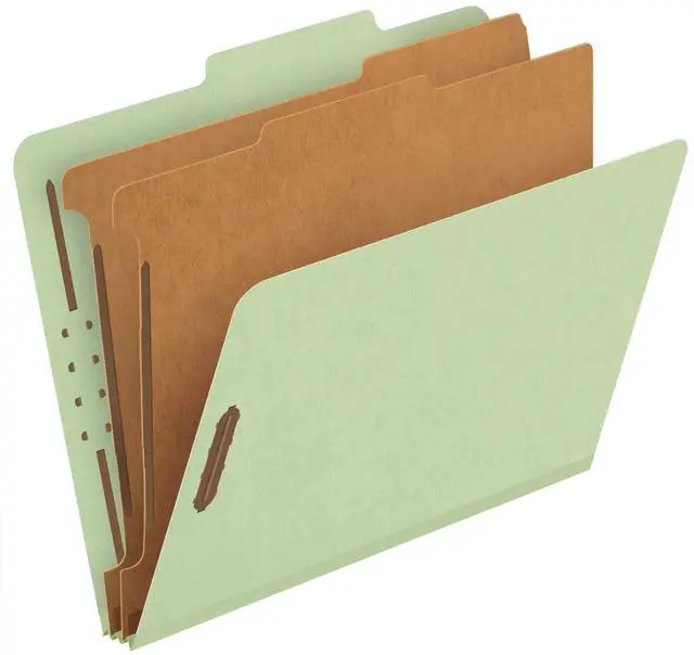 Main image of Pendaflex Recycled Classification File Folders, 2 Dividers, 2" Embedded Fasteners, 2/5 Tab Cut, Letter Size, Light Green, Box of 10 (24076R)
