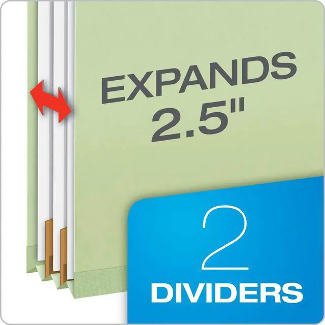 Alt view image 2 of 7 - Pendaflex Recycled Classification File Folders, 2 Dividers, 2" Embedded Fasteners, 2/5 Tab Cut, Letter Size, Light Green, Box of 10 (24076R)