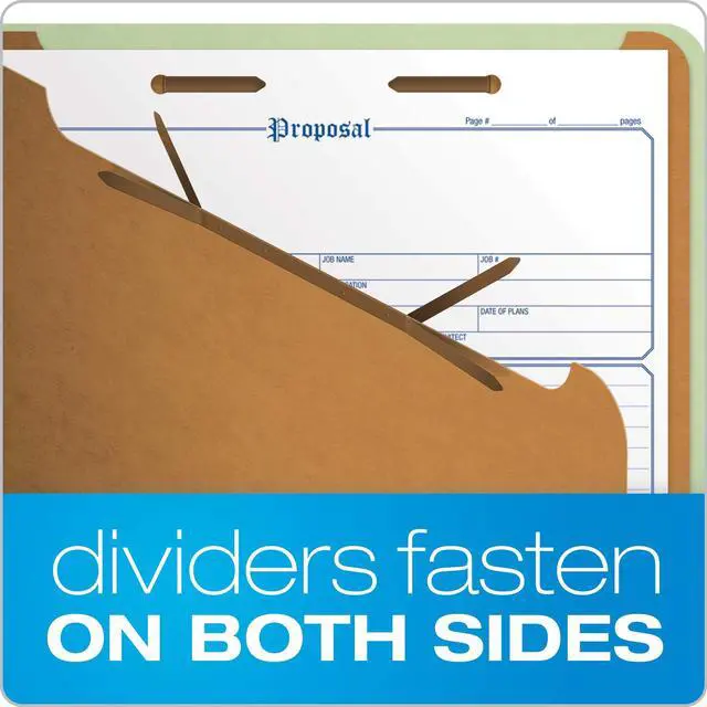 Alt view image 4 of 7 - Pendaflex Recycled Classification File Folders, 2 Dividers, 2" Embedded Fasteners, 2/5 Tab Cut, Letter Size, Light Green, Box of 10 (24076R)