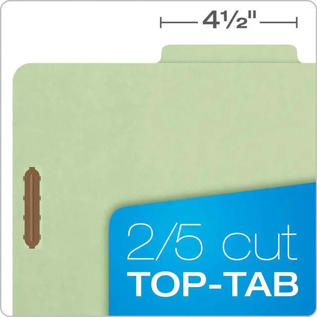 Alt view image 5 of 7 - Pendaflex Recycled Classification File Folders, 2 Dividers, 2" Embedded Fasteners, 2/5 Tab Cut, Letter Size, Light Green, Box of 10 (24076R)