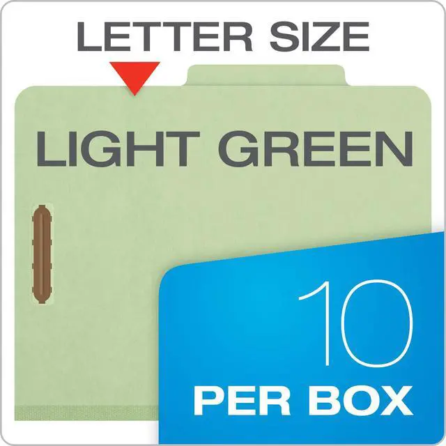 Alt view image 7 of 7 - Pendaflex Recycled Classification File Folders, 2 Dividers, 2" Embedded Fasteners, 2/5 Tab Cut, Letter Size, Light Green, Box of 10 (24076R)