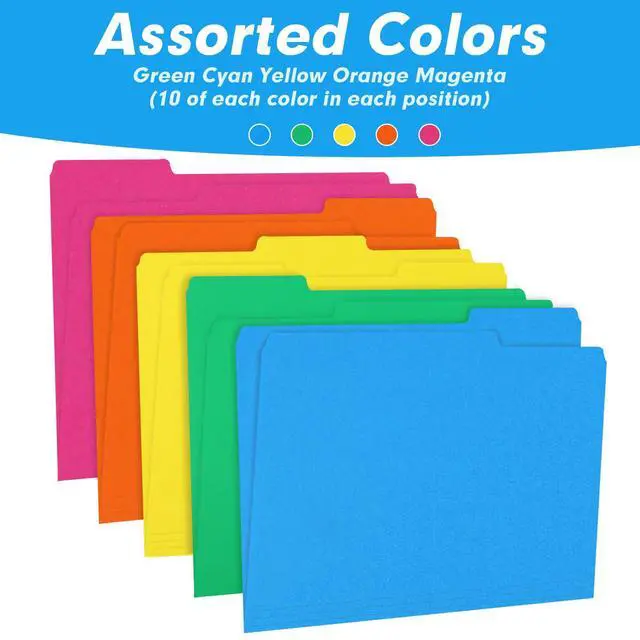 Alt view image 6 of 7 - File Folder, RAZCC 150 Pack 1/3 Cut Tab Colored File Folders, File Folder Letter Size for Office Classroom Use, Assorted 5 Colors Folders with Tabs