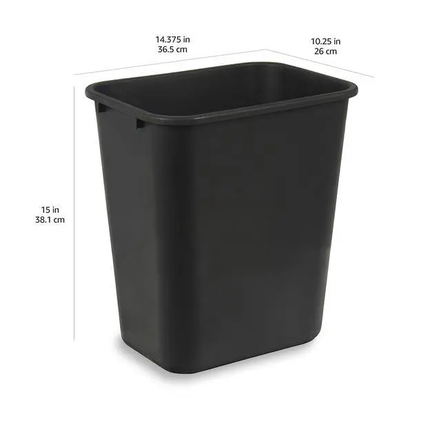 Alt view image 3 of 5 - Amazon Basics Rectangular Plastic Office Wastebasket,14.4"L x 10.3"W x 15"H, 7 Gallon, Easy to Clean, Black, Pack of 2