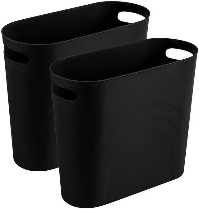 Main image of rejomiik Small Trash Can, Slim Garbage Can Plastic Waste Basket with Handles 3.5 Gallon Container Bin for Narrow Spaces Bathroom, Bedroom, Kitchen, Office at Home, 2 Pack Black