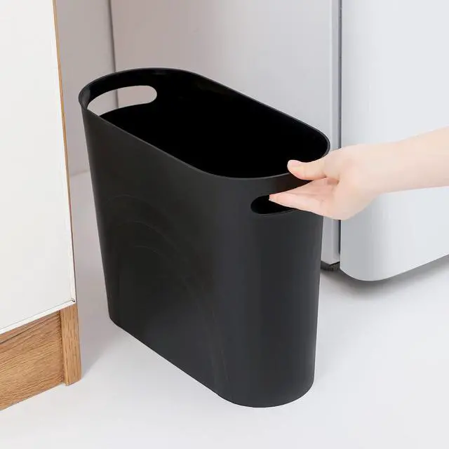Alt view image 2 of 7 - rejomiik Small Trash Can, Slim Garbage Can Plastic Waste Basket with Handles 3.5 Gallon Container Bin for Narrow Spaces Bathroom, Bedroom, Kitchen, Office at Home, 2 Pack Black