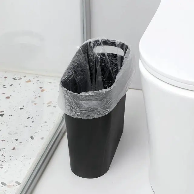 Alt view image 4 of 7 - rejomiik Small Trash Can, Slim Garbage Can Plastic Waste Basket with Handles 3.5 Gallon Container Bin for Narrow Spaces Bathroom, Bedroom, Kitchen, Office at Home, 2 Pack Black