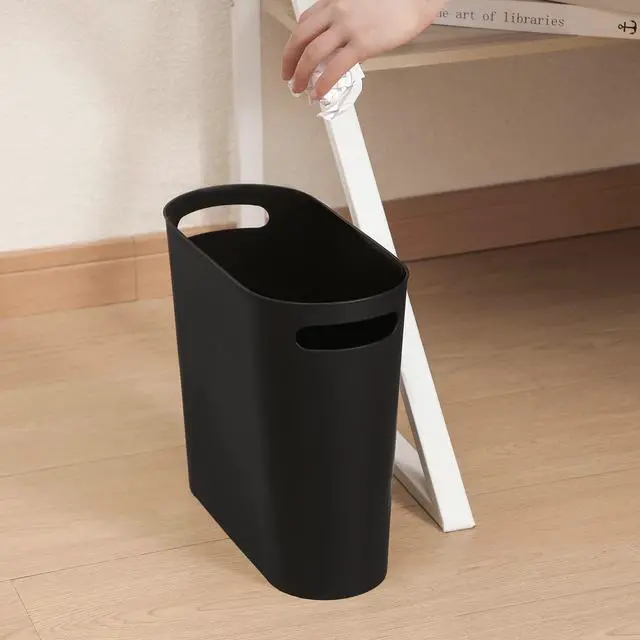 Alt view image 6 of 7 - rejomiik Small Trash Can, Slim Garbage Can Plastic Waste Basket with Handles 3.5 Gallon Container Bin for Narrow Spaces Bathroom, Bedroom, Kitchen, Office at Home, 2 Pack Black