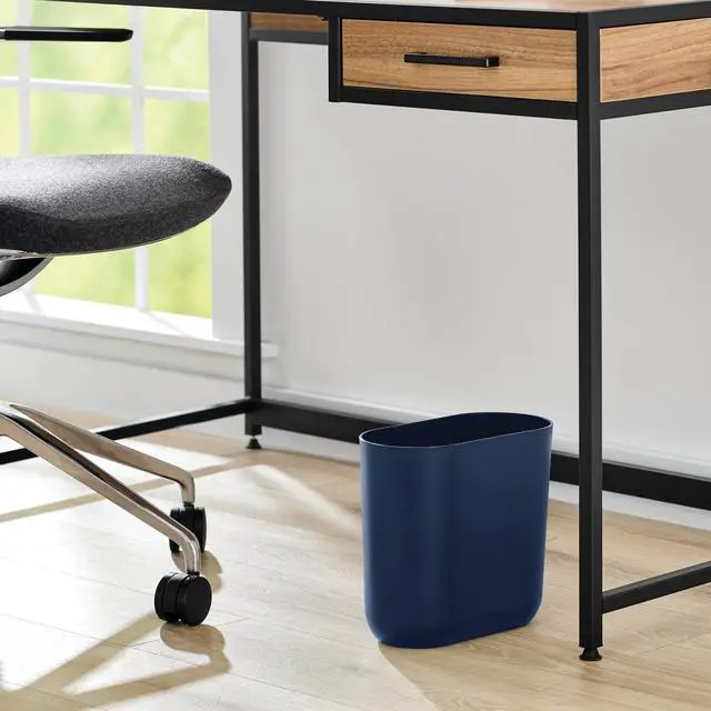 Alt view image 5 of 7 - iDesign Small Slim Plastic Bathroom Trash Can, Navy Blue