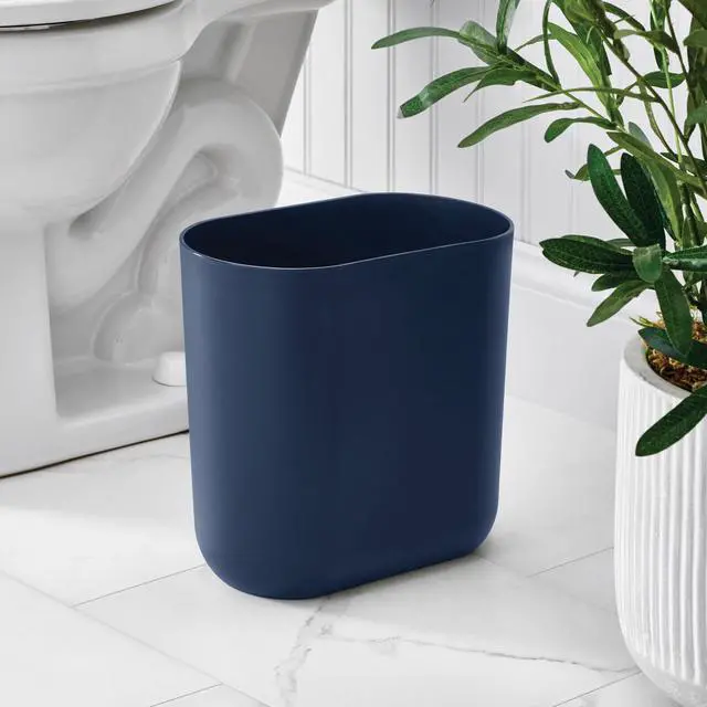 Alt view image 3 of 7 - iDesign Small Slim Plastic Bathroom Trash Can, Navy Blue