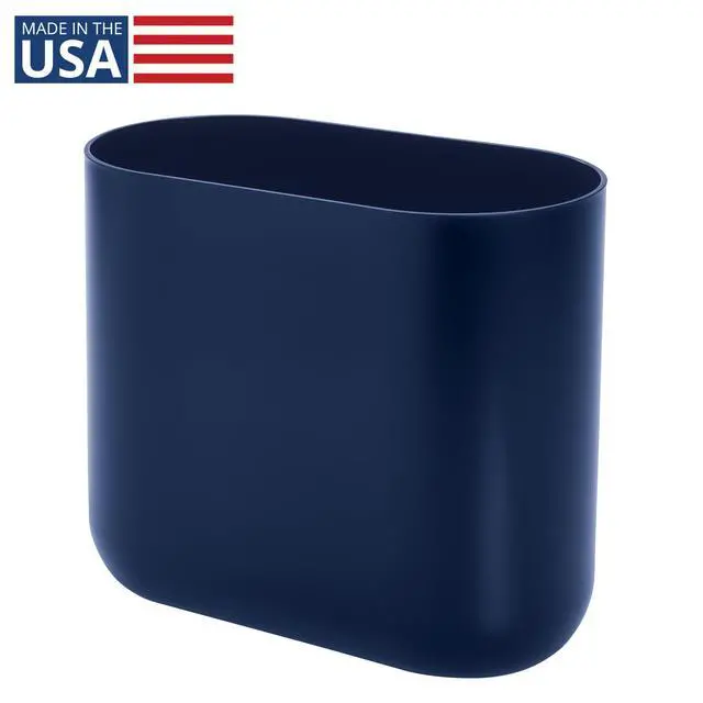 Alt view image 2 of 7 - iDesign Small Slim Plastic Bathroom Trash Can, Navy Blue
