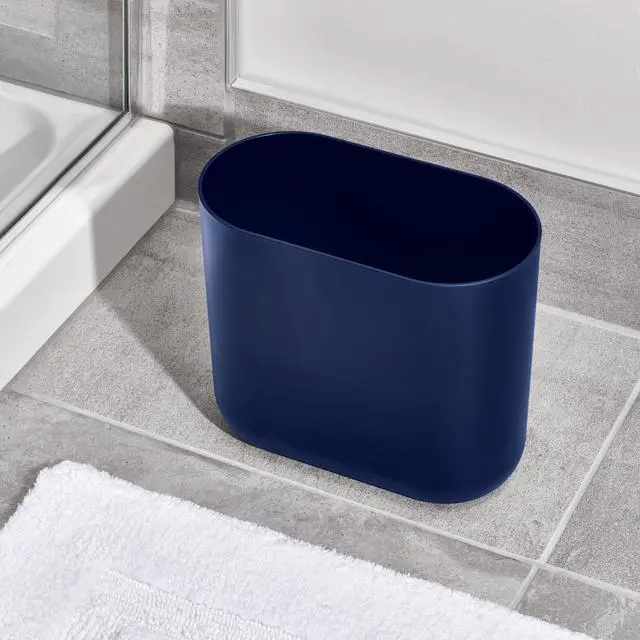 Alt view image 7 of 7 - iDesign Small Slim Plastic Bathroom Trash Can, Navy Blue
