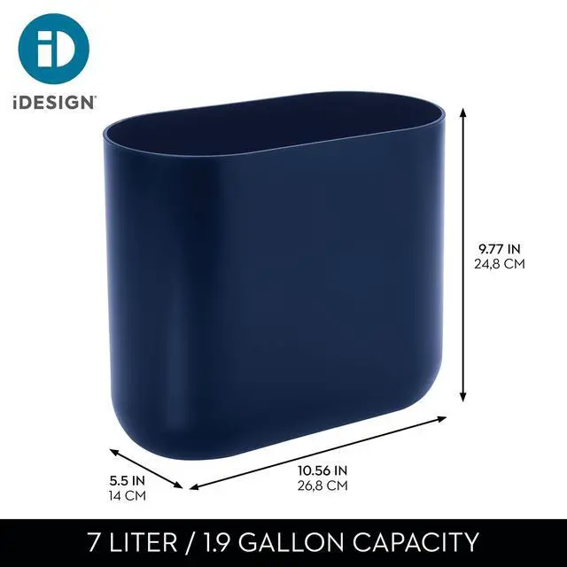 Alt view image 4 of 7 - iDesign Small Slim Plastic Bathroom Trash Can, Navy Blue
