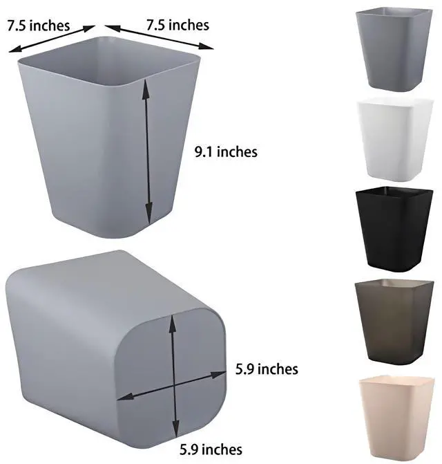 Alt view image 4 of 6 - Heagoale Small Bathroom Trash Can Plastic Garbage Can Square Waste Basket Trash Bins Container Bins for Bathroom, Office, Dorm Room, Home Office, Under Desk, Kitchen, Bedroom, 3 Pack, Black