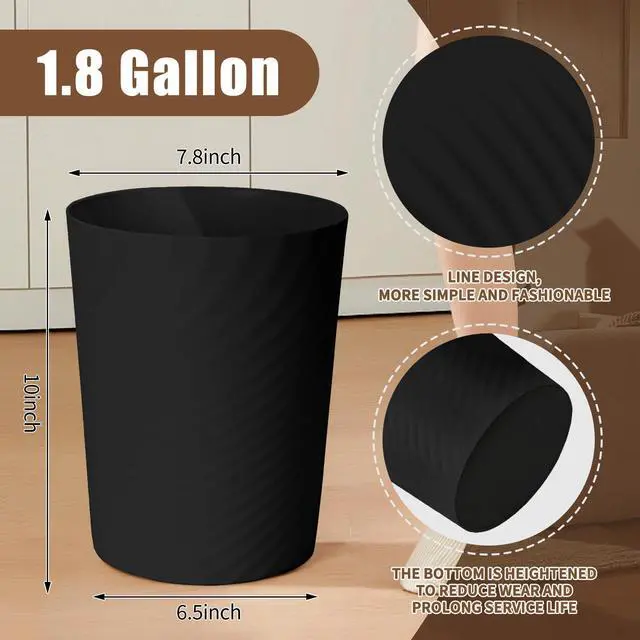 Alt view image 2 of 7 - TEIUKAX Hand Trash Can - Small Waste basketbin - 1.8 Gallon- for Office,Home,Bathroom,Kitchen - Black