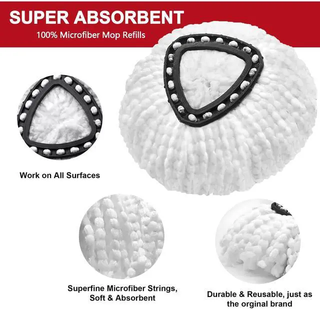 Alt view image 4 of 7 - 4 Pack Mop Heads Replacements for O-Ceda Easy Wrin Spin System, Microfiber Refills, Easy Cleaning Mop Repalce Head