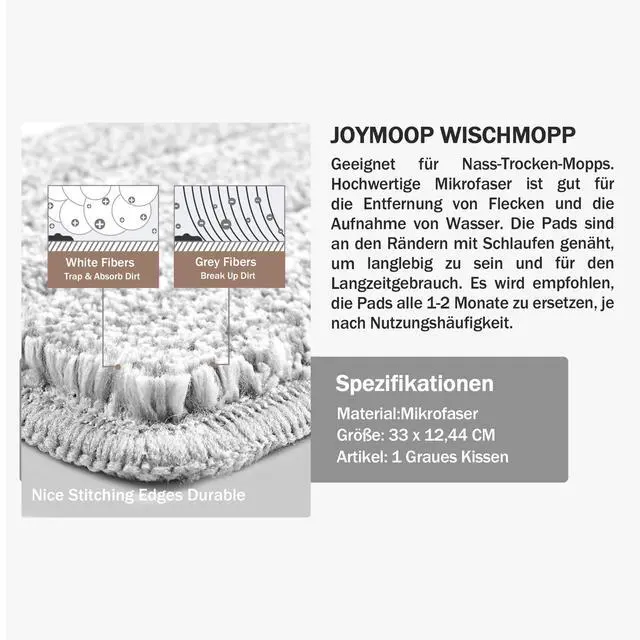 Alt view image 3 of 6 - JOYMOOP 13" Microfiber Flat Mop Head Replacement Pad for Floor Mop, White, 1 Pack