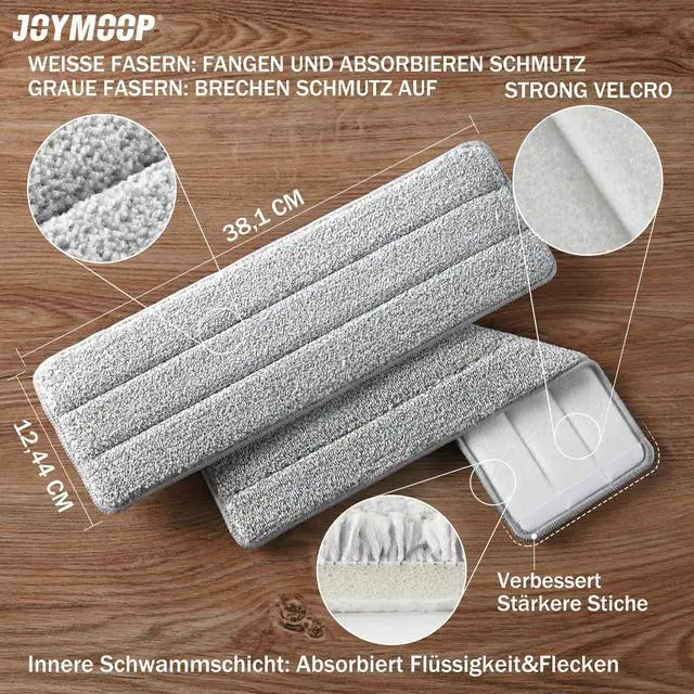Alt view image 4 of 6 - JOYMOOP 13" Microfiber Flat Mop Head Replacement Pad for Floor Mop, White, 1 Pack