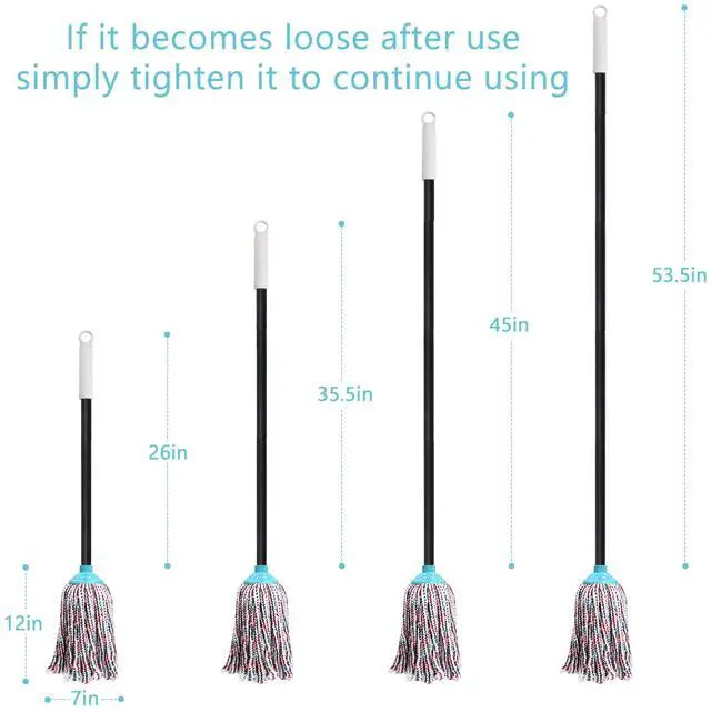 Alt view image 7 of 7 - Indoor Cotton Mops for Floor Cleaning, 52" Long Handle Cotton Mop, Cleaning Mops for Tiles and Hardwood Floor, Household Mop for Kitchen, Bathroom, Garage, Tile & Hardwood FloorsRed Blue White
