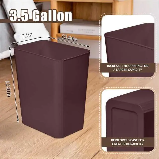 Alt view image 2 of 7 - TEIUKAX Plastic Trash Can Waste Basket Bin - 3.5 Gallon - for Office, Home, Bathroom, Kitchen, Dormitory - Brown