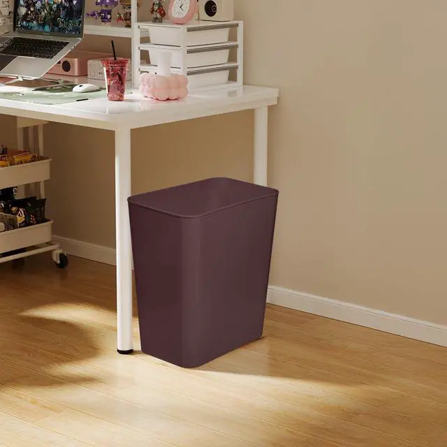 Alt view image 6 of 7 - TEIUKAX Plastic Trash Can Waste Basket Bin - 3.5 Gallon - for Office, Home, Bathroom, Kitchen, Dormitory - Brown