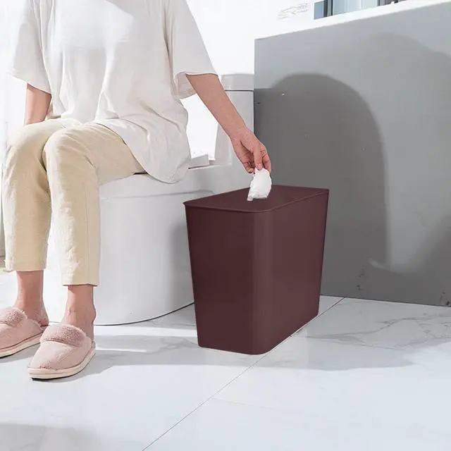 Alt view image 5 of 7 - TEIUKAX Plastic Trash Can Waste Basket Bin - 3.5 Gallon - for Office, Home, Bathroom, Kitchen, Dormitory - Brown