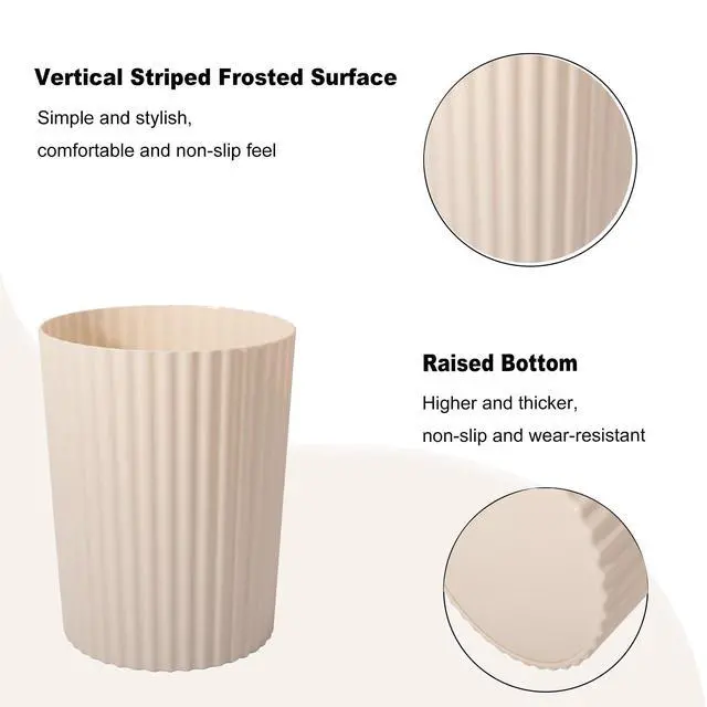 Alt view image 3 of 7 - JiatuA Small Trash Can Plastic Wastebasket Round Garbage Container Bin for Bathroom, Kitchen, Bedroom, Home Office, College Dorm, Beige