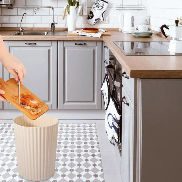 Alt view image 4 of 7 - JiatuA Small Trash Can Plastic Wastebasket Round Garbage Container Bin for Bathroom, Kitchen, Bedroom, Home Office, College Dorm, Beige