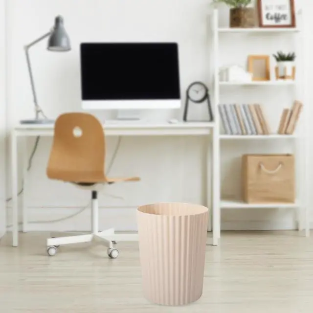 Alt view image 5 of 7 - JiatuA Small Trash Can Plastic Wastebasket Round Garbage Container Bin for Bathroom, Kitchen, Bedroom, Home Office, College Dorm, Beige