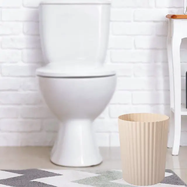 Alt view image 6 of 7 - JiatuA Small Trash Can Plastic Wastebasket Round Garbage Container Bin for Bathroom, Kitchen, Bedroom, Home Office, College Dorm, Beige