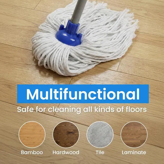 Alt view image 4 of 6 - Indoor Mop for Floor Cleaning, Lightweight Cotton Mop with 2 Washable Heads