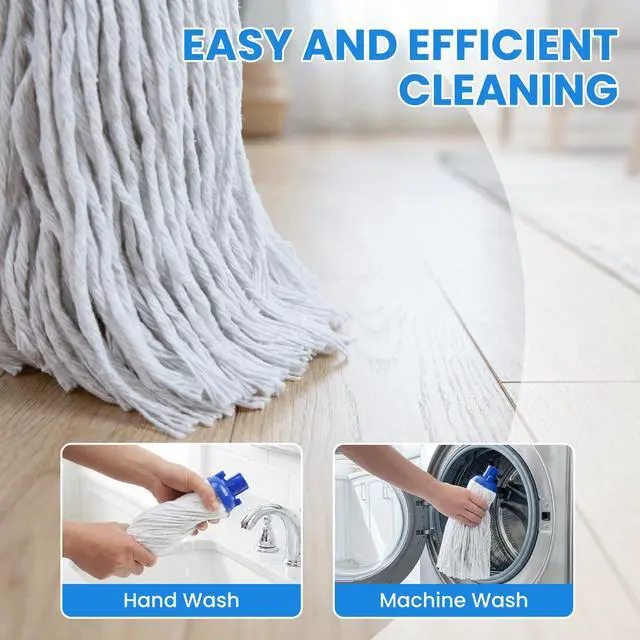 Alt view image 5 of 6 - Indoor Mop for Floor Cleaning, Lightweight Cotton Mop with 2 Washable Heads