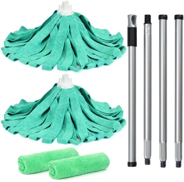 Main image of Matthew Microfiber Cloth Mop Compatible with Ceda Microfiber Cloth Mop Refill Commercial Replacement 54" Stainless Steel Handle with 2 Wet Mop Heads w/1 Handle Incl.2Pcs Microfiber Towels-Green