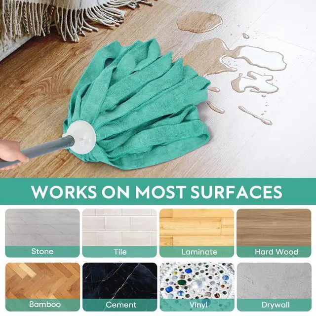 Alt view image 5 of 7 - Matthew Microfiber Cloth Mop Compatible with Ceda Microfiber Cloth Mop Refill Commercial Replacement 54" Stainless Steel Handle with 2 Wet Mop Heads w/1 Handle Incl.2Pcs Microfiber Towels-Green