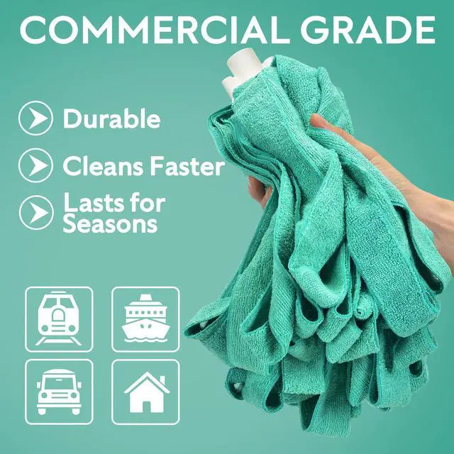 Alt view image 3 of 7 - Matthew Microfiber Cloth Mop Compatible with Ceda Microfiber Cloth Mop Refill Commercial Replacement 54" Stainless Steel Handle with 2 Wet Mop Heads w/1 Handle Incl.2Pcs Microfiber Towels-Green