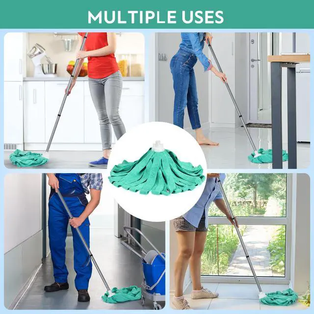 Alt view image 4 of 7 - Matthew Microfiber Cloth Mop Compatible with Ceda Microfiber Cloth Mop Refill Commercial Replacement 54" Stainless Steel Handle with 2 Wet Mop Heads w/1 Handle Incl.2Pcs Microfiber Towels-Green