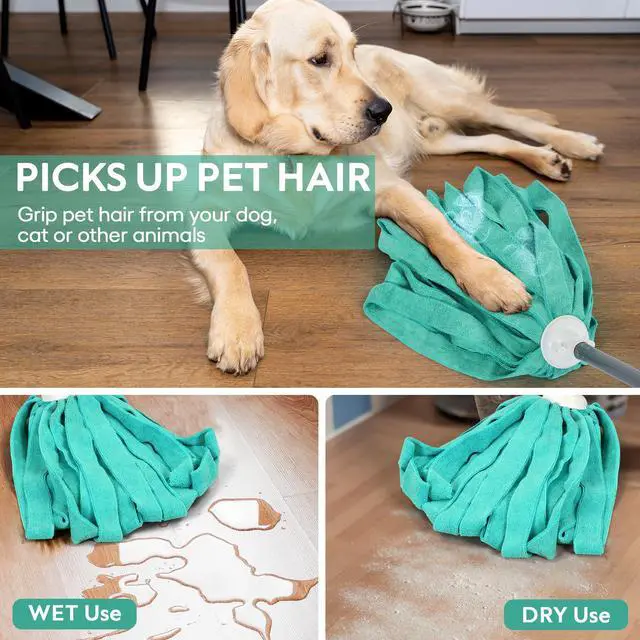 Alt view image 2 of 7 - Matthew Microfiber Cloth Mop Compatible with Ceda Microfiber Cloth Mop Refill Commercial Replacement 54" Stainless Steel Handle with 2 Wet Mop Heads w/1 Handle Incl.2Pcs Microfiber Towels-Green