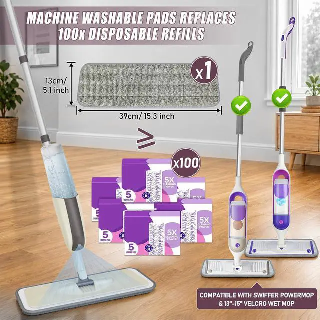 Alt view image 3 of 7 - Spray Mops for Floor Cleaning: MEXERRIS Wet Mop with 3 Washable Pads for Swiffer Powermop - Floor Mop with Refillable Bottle - Home Commercial Dust Mops for Hardwood Laminate Ceramic Tiles