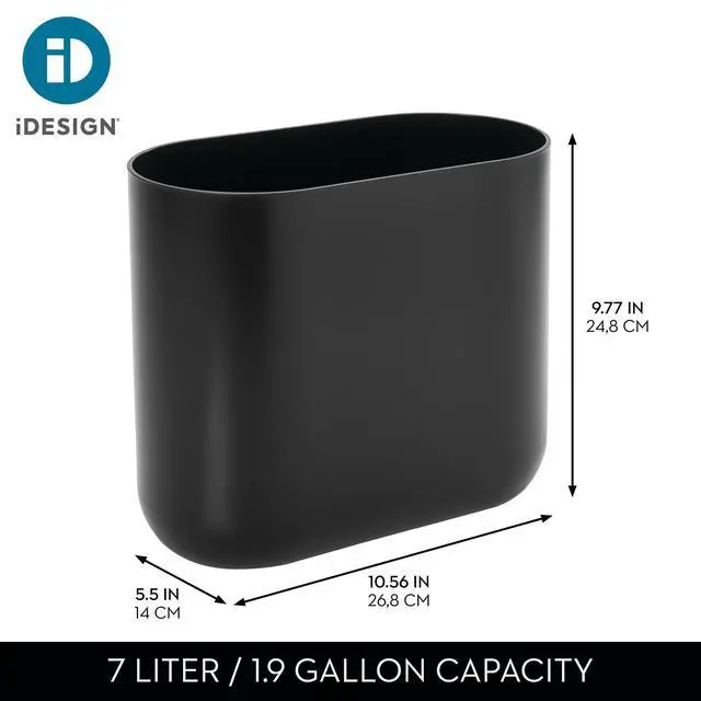 Alt view image 4 of 7 - iDesign Small Slim Plastic Bathroom Trash Can, Black