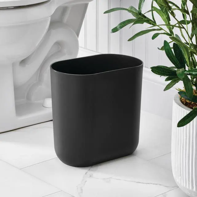 Alt view image 3 of 7 - iDesign Small Slim Plastic Bathroom Trash Can, Black