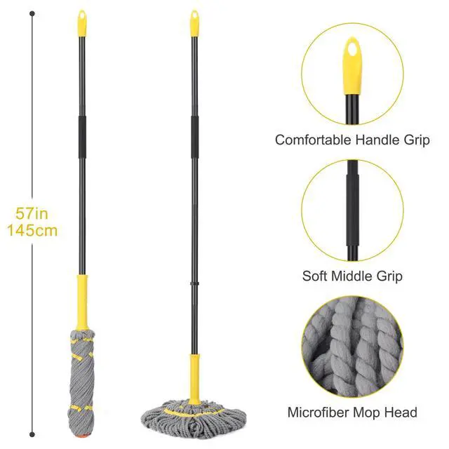 Alt view image 5 of 7 - Self-Wringing Twist Mops for Floor Cleaning, Microfiber Floor mop with 57 " Long Handle, Easy Wringing Mop for Hardwood Commercial Household Clean (Gray Twist Mop)
