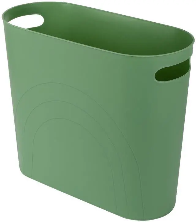Main image of rejomiik Small Trash Can, 3.5 Gallon Slim Garbage Can Plastic Waste Basket with Handles Container Bin for Narrow Spaces Bathroom, Bedroom, Kitchen, Office at Home, Green